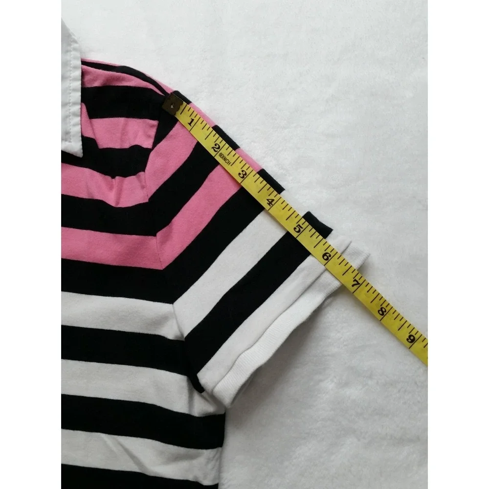 Women's Vintage Y2K Ralph Lauren Striped Polo Shirt Top Sz L Large Black Pink